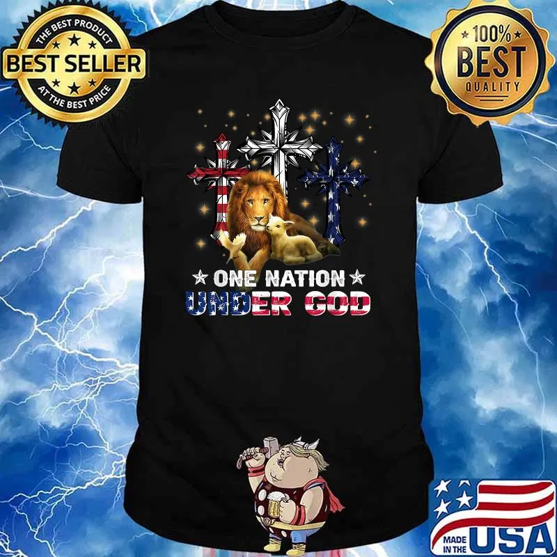 One Nation Under God Lion Cross American Flag 4th Of July T-Shirt