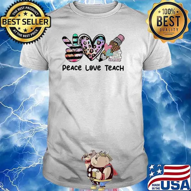 Peace love teach book leopard shirt