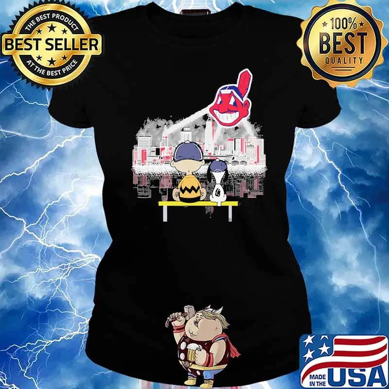 Peanuts charlie and snoopy watch city indians logo s Ladies tee