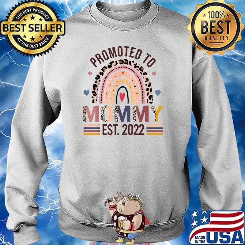 Promoted To Mommy Again EST 2022 Boho Leopard Rainbow T-Shirt Sweater