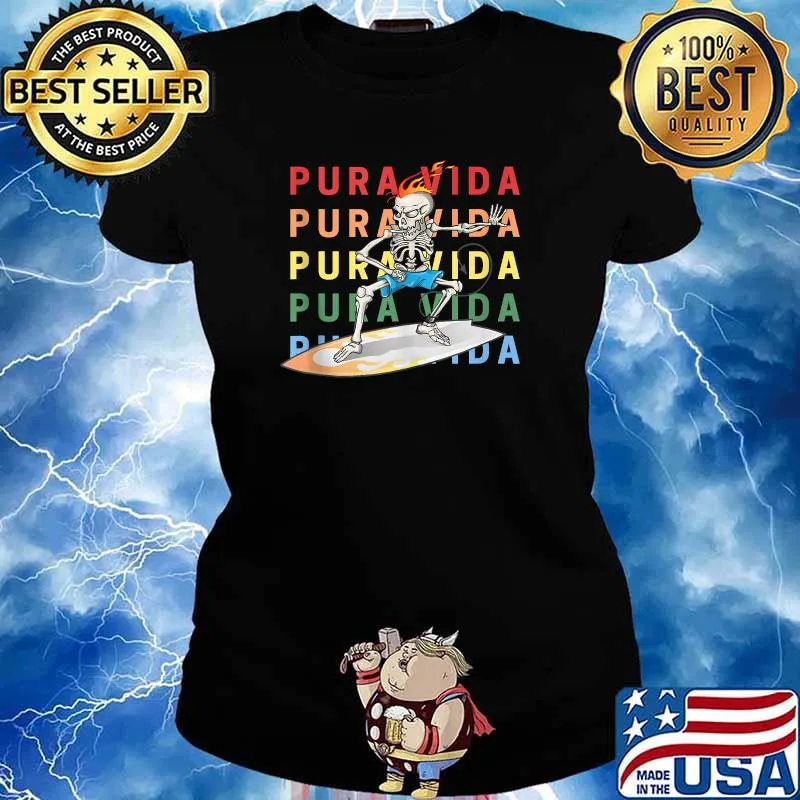 Pura Vida Surfing Skeleton Costa Rica Skull Shirt Ladies tee