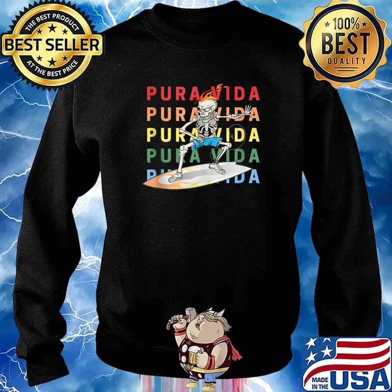 Pura Vida Surfing Skeleton Costa Rica Skull Shirt Sweater