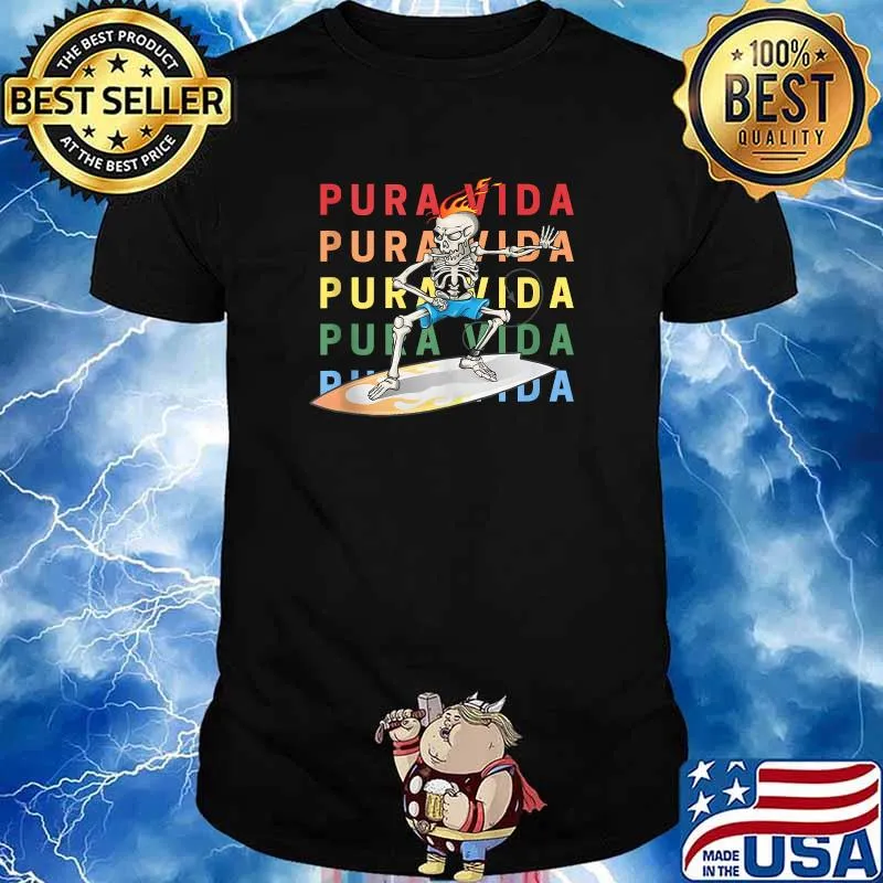 Pura Vida Surfing Skeleton Costa Rica Skull Shirt