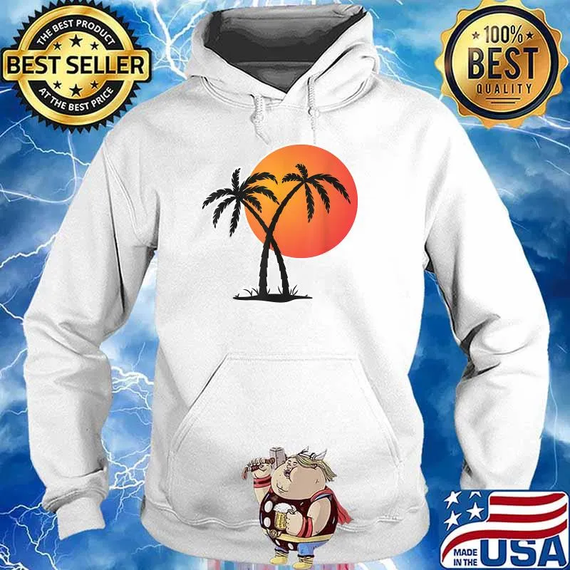 Retro Sunset Beach Palm Tree Summer Vacation Holiday T-Shirt Hoodie