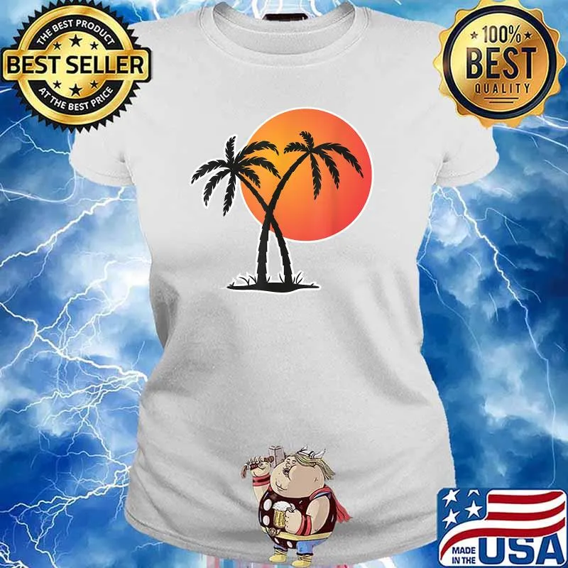 Retro Sunset Beach Palm Tree Summer Vacation Holiday T-Shirt Ladies tee