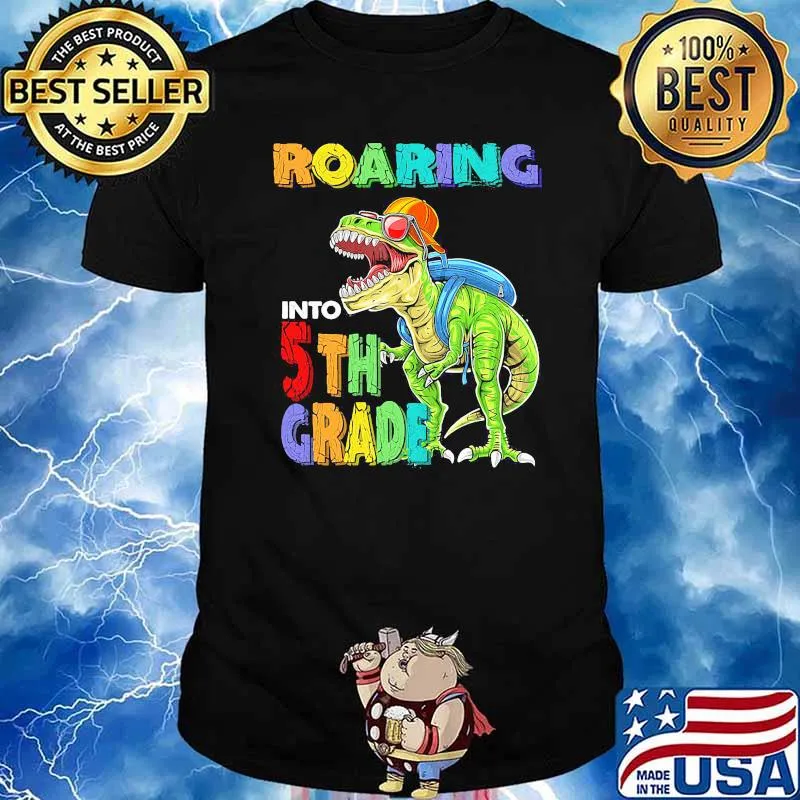 Roading into 5th grade dinosaur shirt