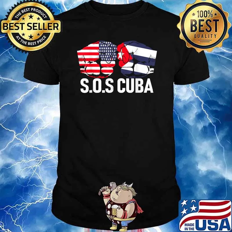 S.O.S Cuba Half American Cuban Flag T-Shirt