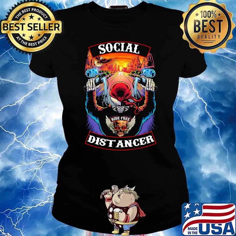 Social distancer motorcycle skull Ladies tee