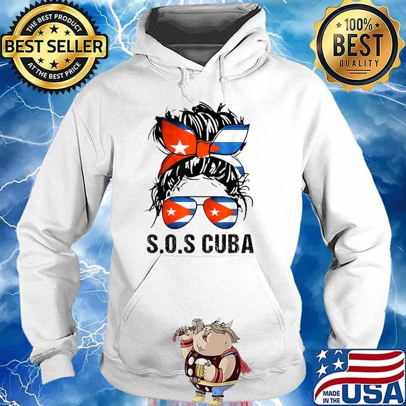 SOS Cuba Messy Hair Woman Bun Flag Free Cuba T-Shirt Hoodie