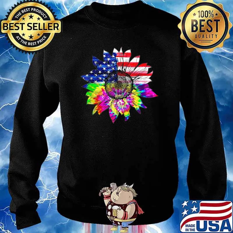 Tie Dye American Flag Sunflower 4th July Graphic Plus Watercolor T-Shirt Sweater