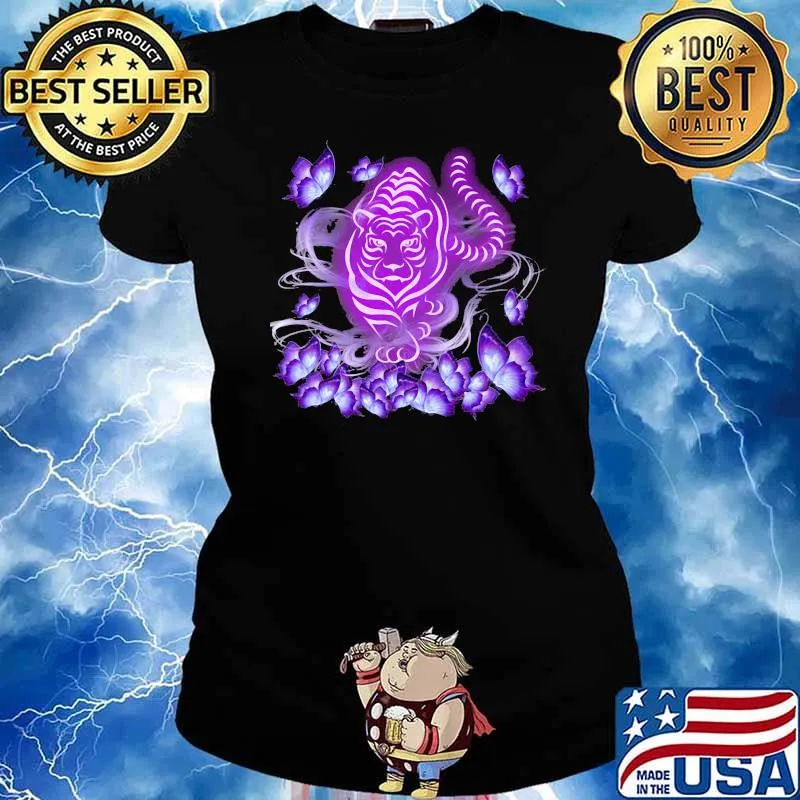 Tiger Magical Purple Tiger Love Butterfly Shirt Ladies tee