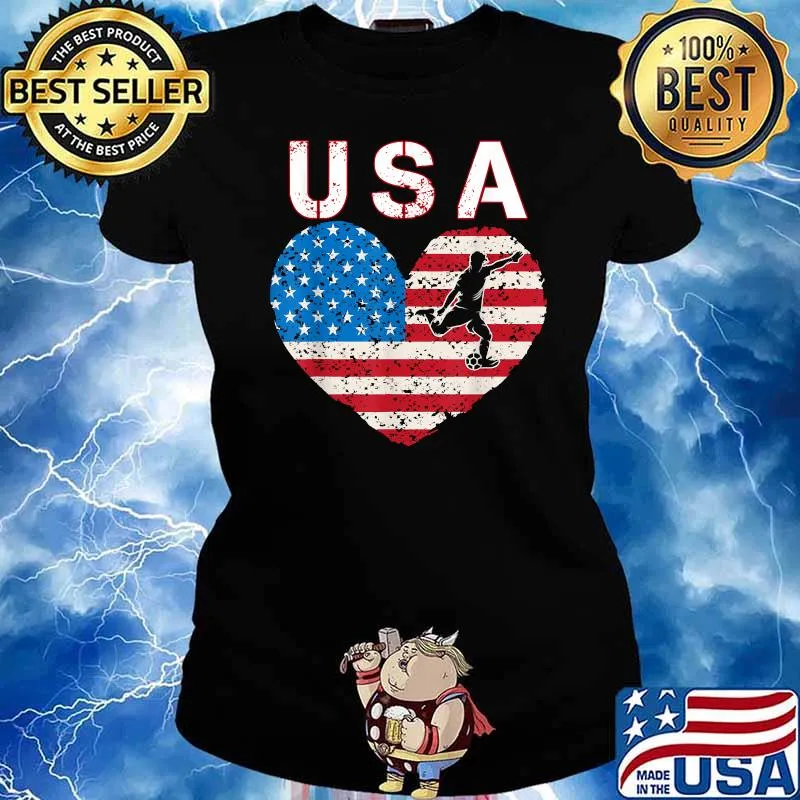 USA Soccer team American flag Heart T-Shirt Ladies tee