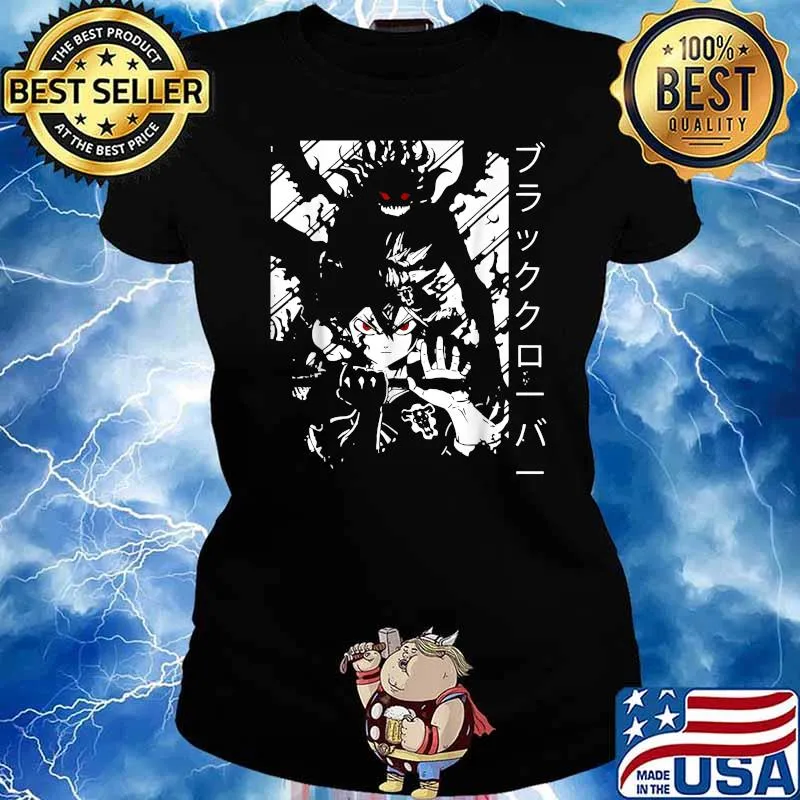 Vintage Japanese Anime Fantasy Clover Arts Black Manga Otaku T-Shirt Ladies tee
