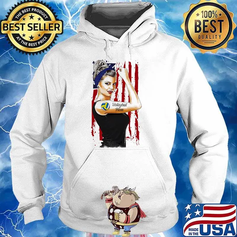 Volleyball Mom strong woman american flag Hoodie