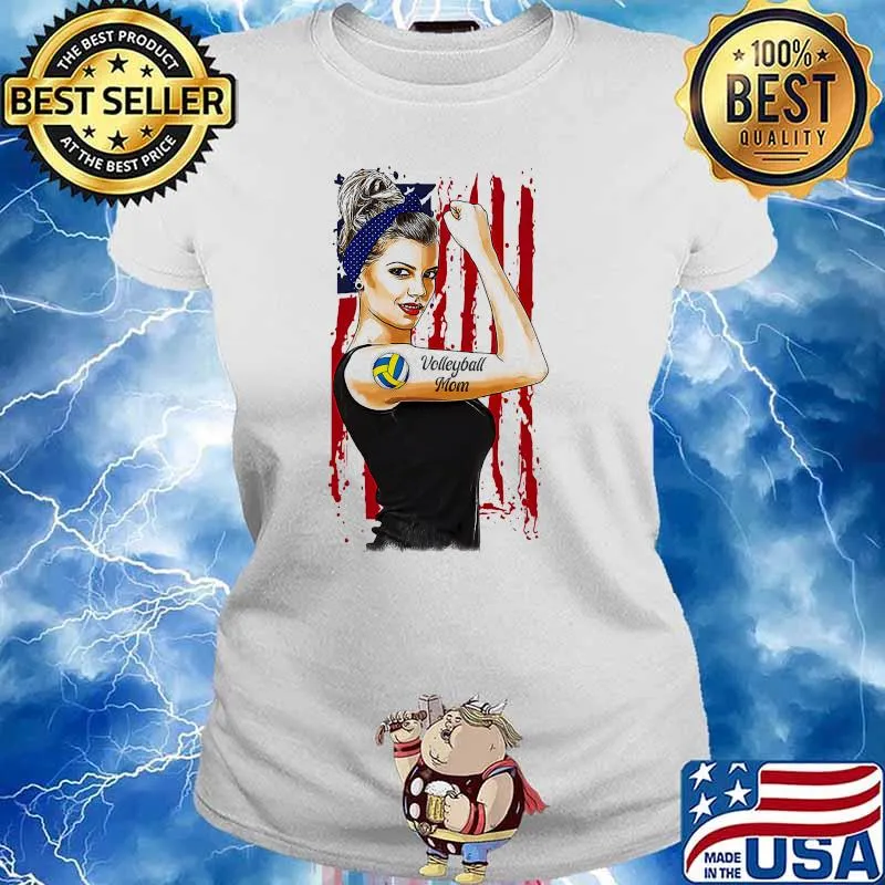Volleyball Mom strong woman american flag Ladies tee