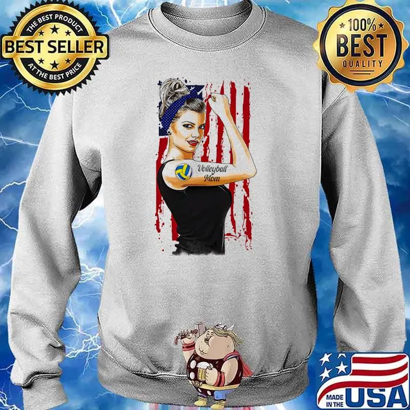 Volleyball Mom strong woman american flag Sweater