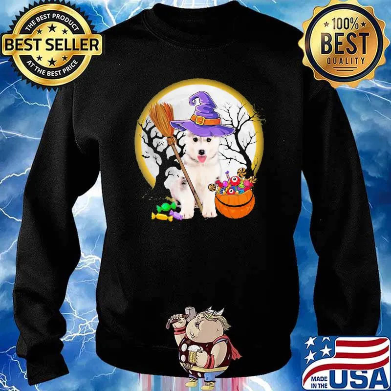 White Moon And Little Witch Husky Witch Halloween Shirt Sweater