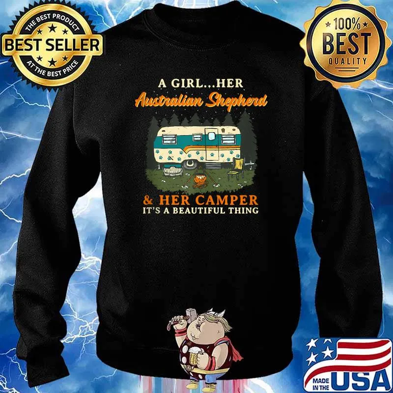 A Girl Her Australian Shepherd and Her Camper Retro T-Shirt Sweater