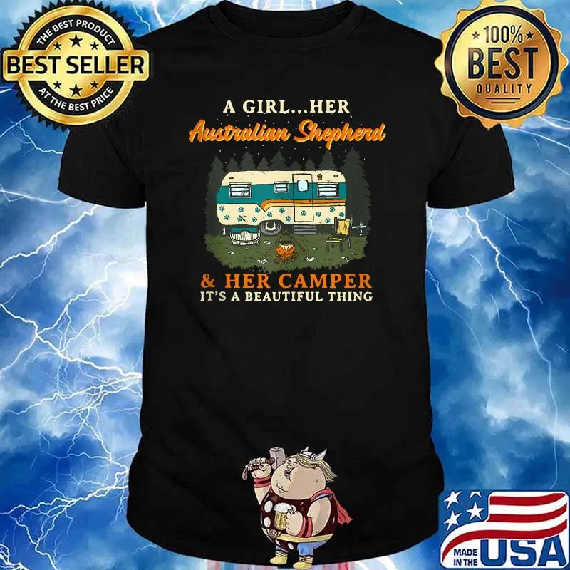 A Girl Her Australian Shepherd and Her Camper Retro T-Shirt