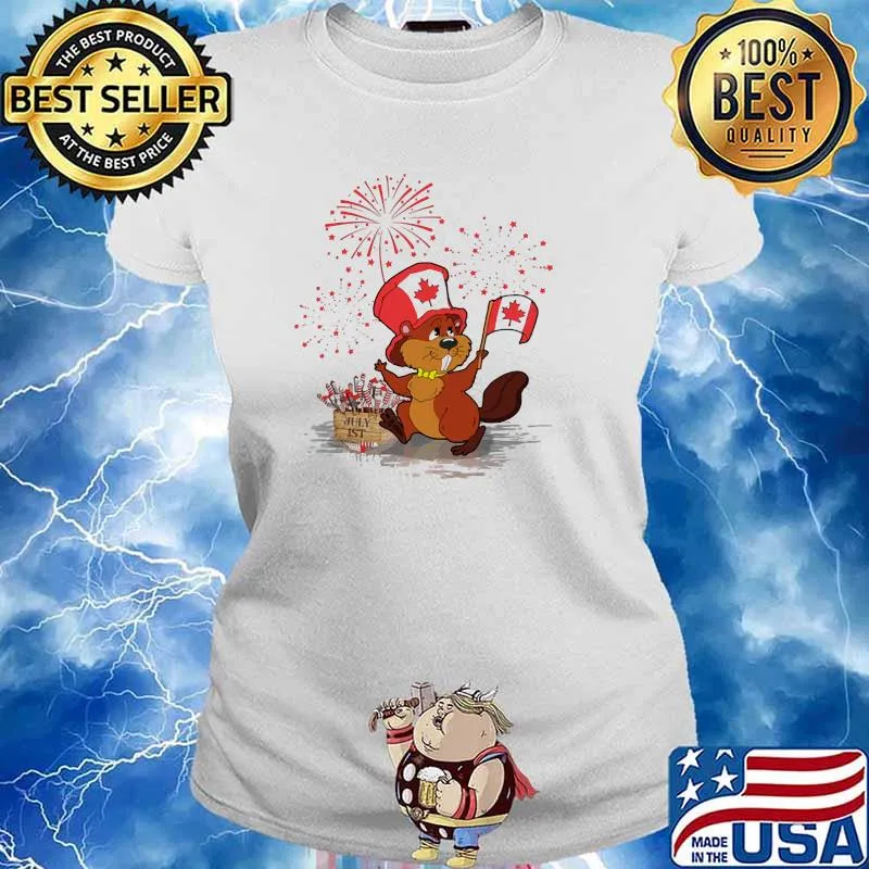 Beaver 1st July Canada Flag Firework Shirt Ladies tee