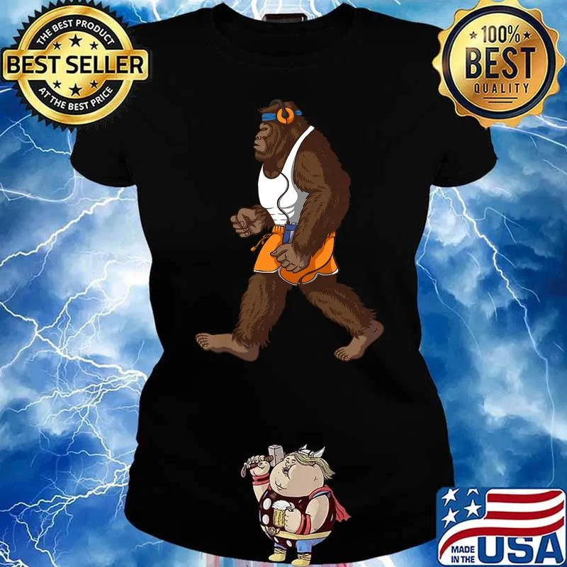 Big Foot Sasquatch Workout Work out Jogging Walking T-Shirt Ladies tee