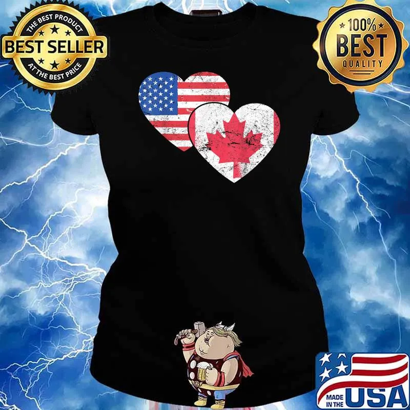Canada USA Patriotic Flag Both Love T-Shirt Ladies tee