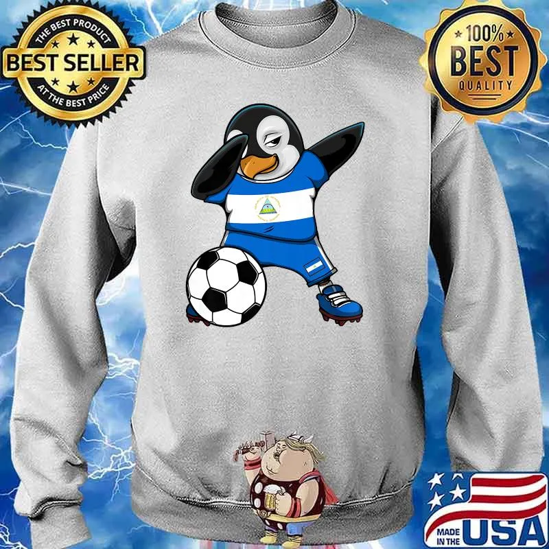 Dabbing Penguin Nicaragua Soccer Fans Jersey Football Lovers T-Shirt Sweater