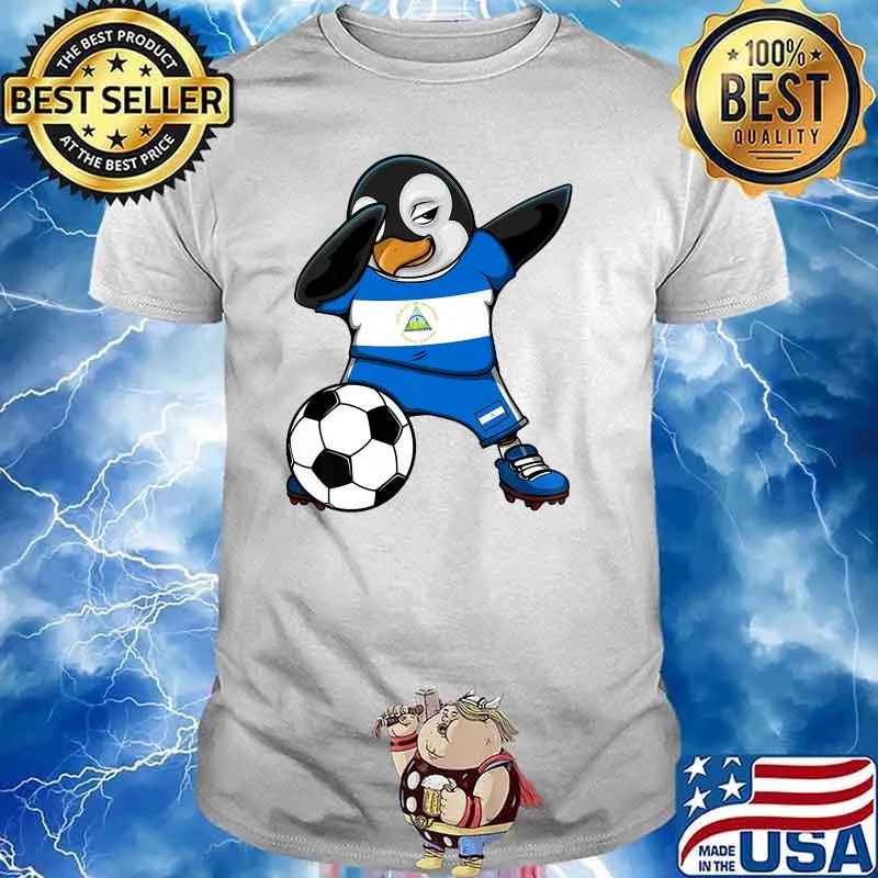 Dabbing Penguin Nicaragua Soccer Fans Jersey Football Lovers T-Shirt