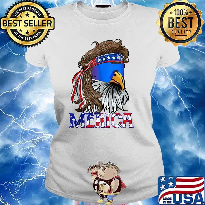 Eagle Mullet Sunglasses Merica 4th Of July USA American Flag T-Shirt Ladies tee