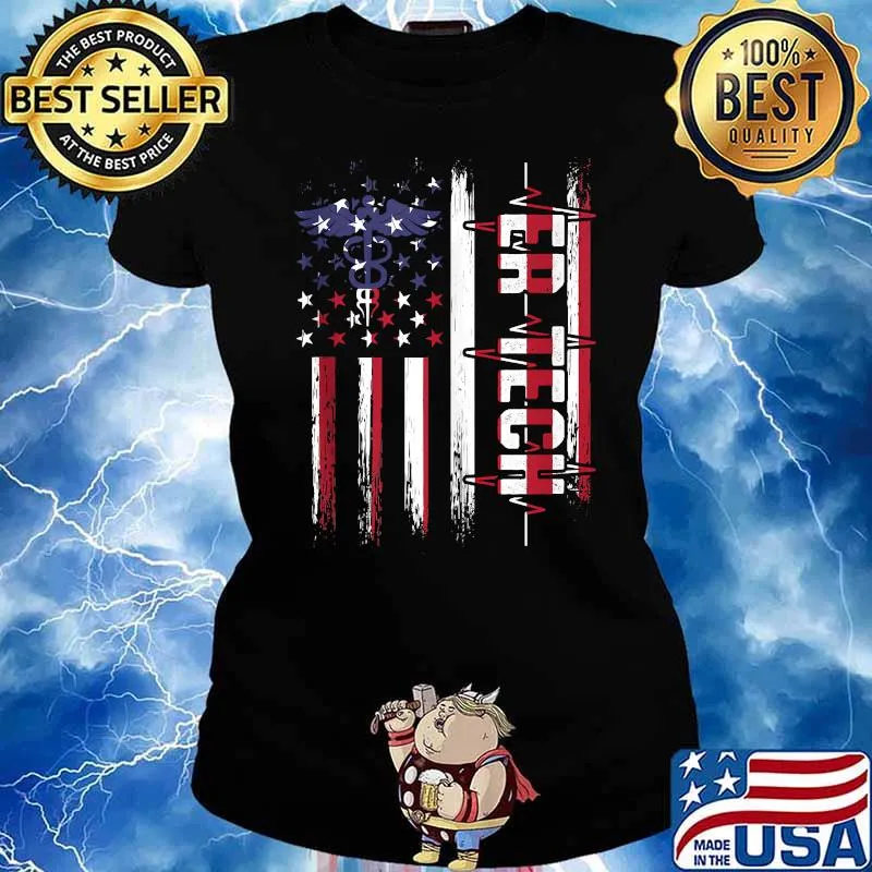 ER Technician Emergency American Flag T-Shirt Ladies tee