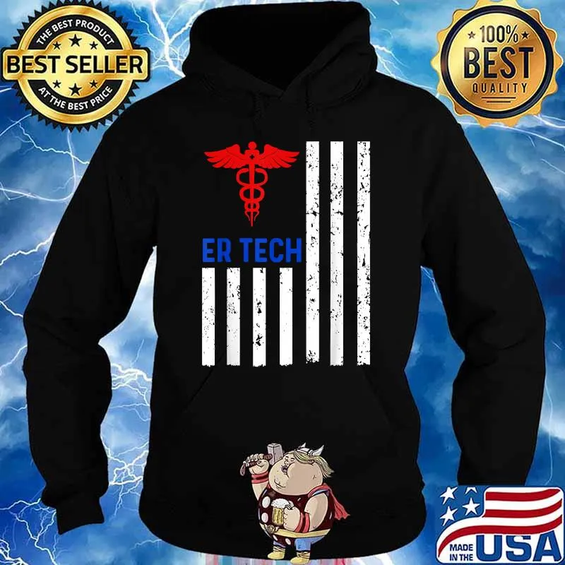 ER Technician Emergency Logo Usa Flag T-Shirt Hoodie