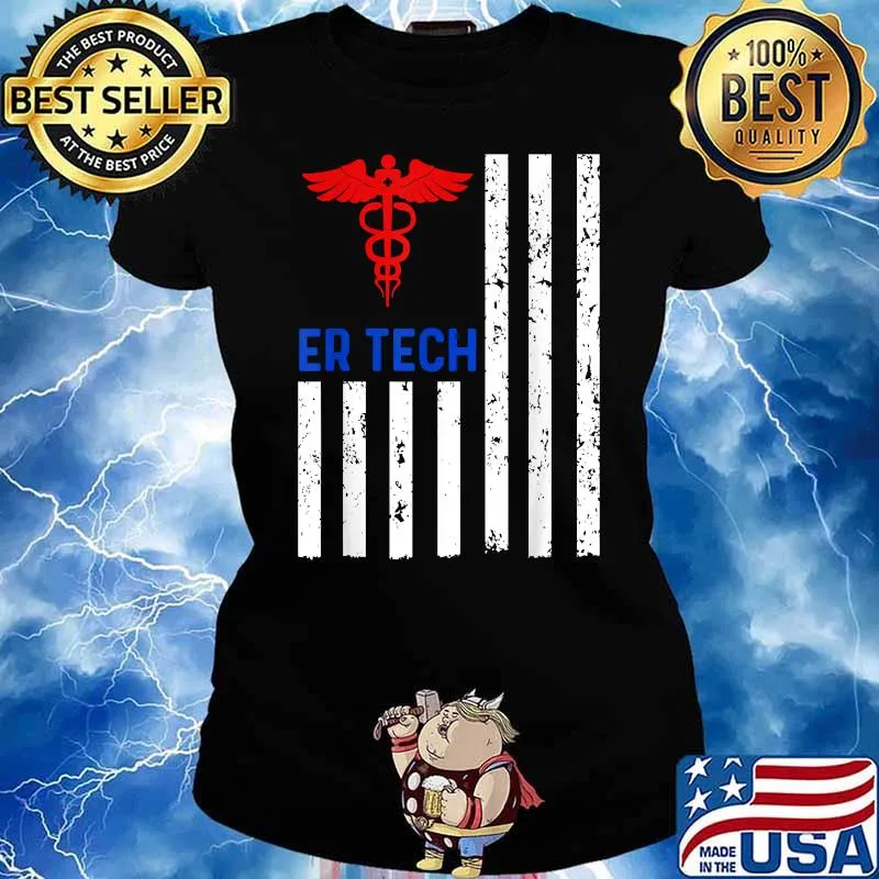 ER Technician Emergency Logo Usa Flag T-Shirt Ladies tee