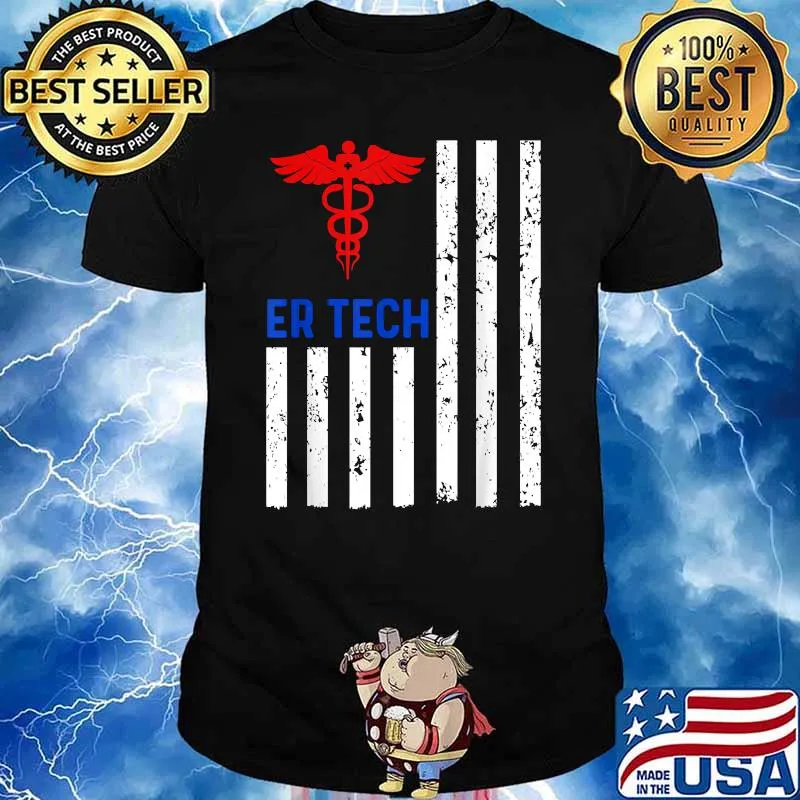 ER Technician Emergency Logo Usa Flag T-Shirt