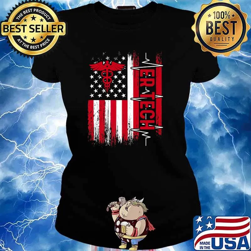 ER Technician Emergency Room Tech Usa Flag T-Shirt Ladies tee