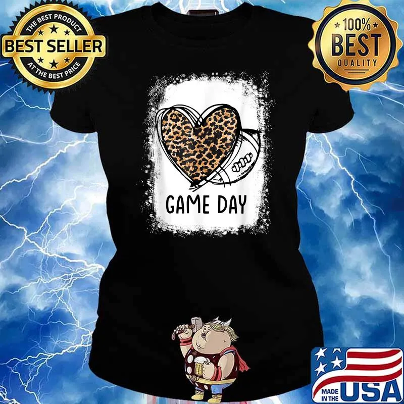 Game Day Leopard Heart Football Lovers Mom Bleached T-Shirt Ladies tee
