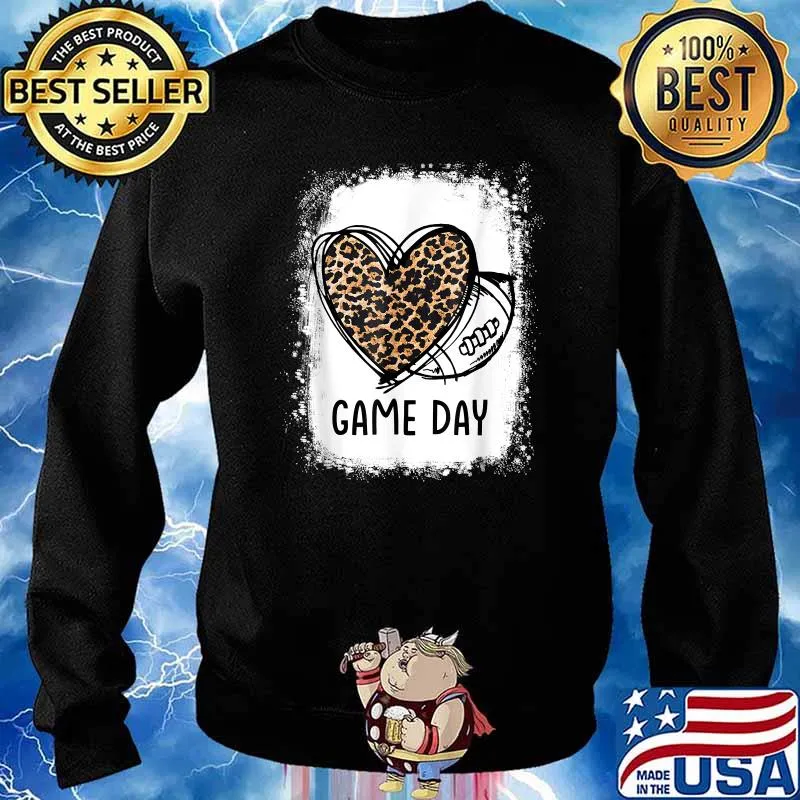 Game Day Leopard Heart Football Lovers Mom Bleached T-Shirt Sweater