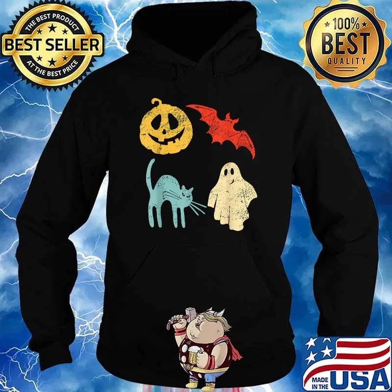 Halloween Pumpkin Bat Cat & Ghost Vintage T-Shirt Hoodie