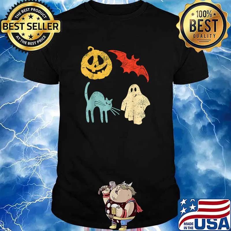 Halloween Pumpkin Bat Cat & Ghost Vintage T-Shirt