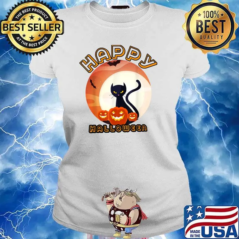 Happy halloween cat pumpkin moon t-Shirt Ladies tee