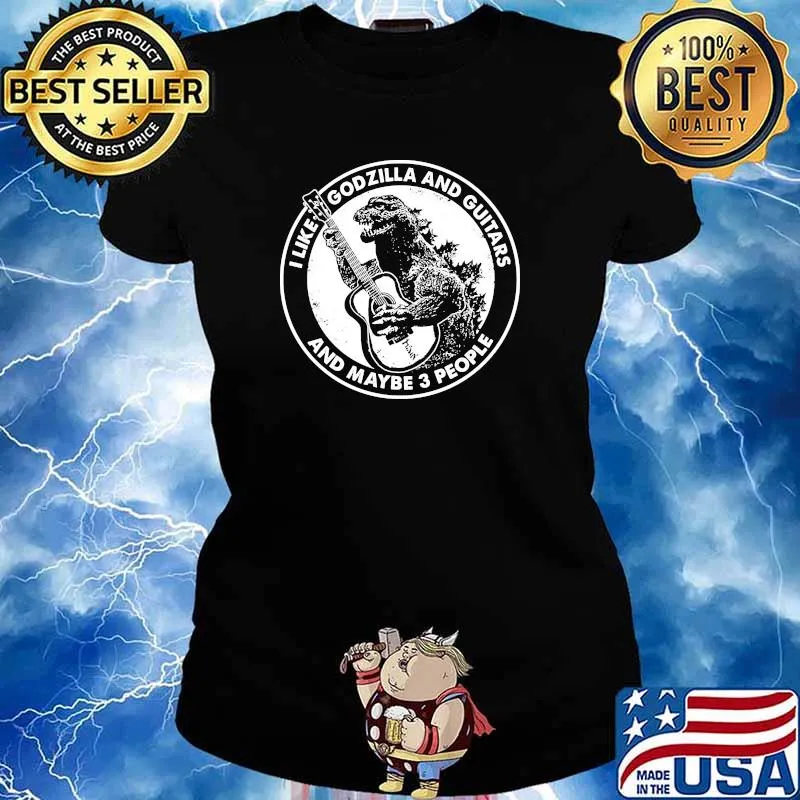 I like godzilla and guitars and maybe 3 people Ladies tee