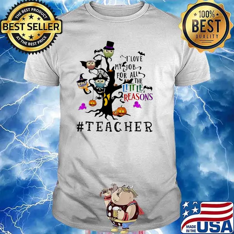 I love my job for all the little reasons teacher halloween owl shirt