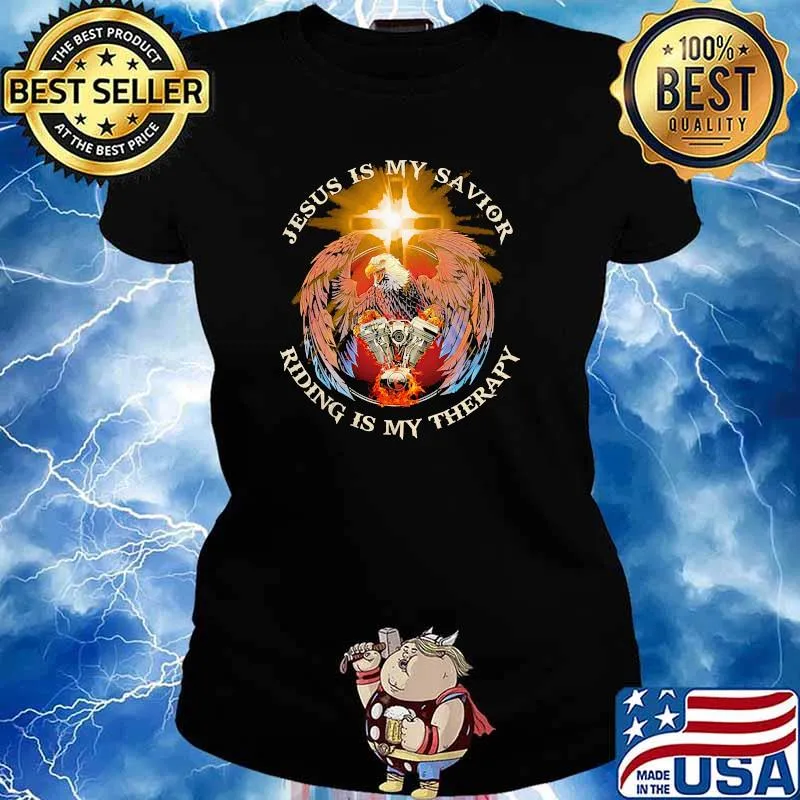 Jesus is my savior riding is my therapy eagle Ladies tee