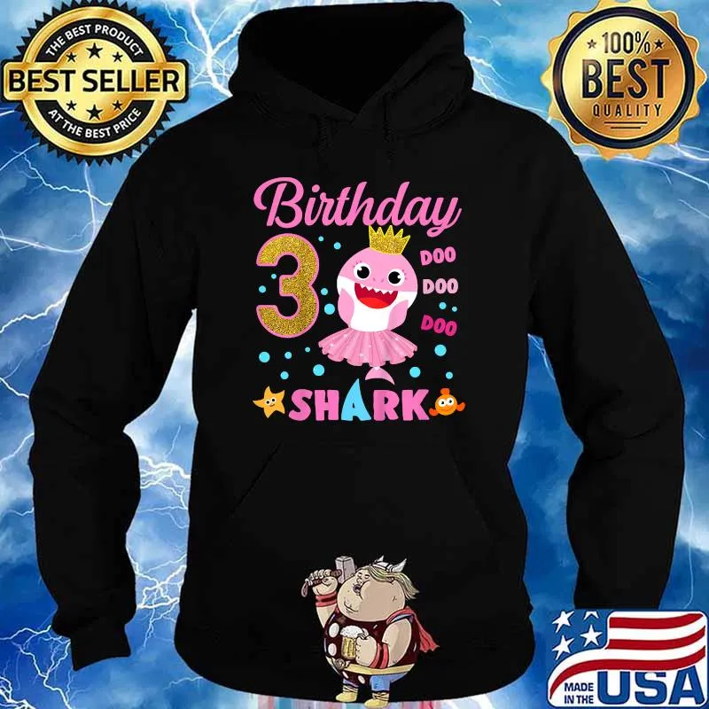 Kids Baby Shark Shirt 3rd Birthday Boy Girl 3 Year Old T-Shirt Hoodie
