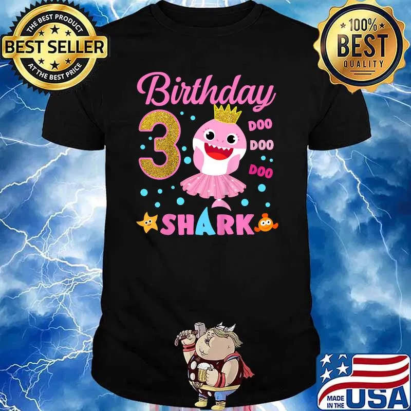 Kids Baby Shark Shirt 3rd Birthday Boy Girl 3 Year Old T-Shirt