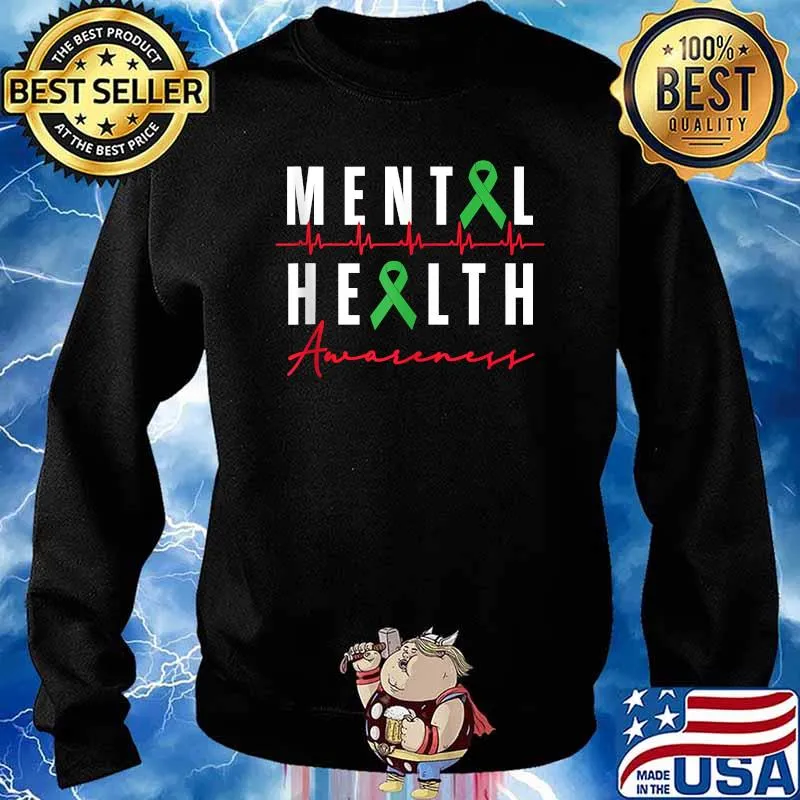 Mental Health Awareness Graphic Green Ribbons T-Shirt Sweater