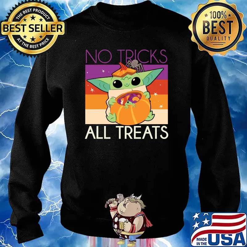 No Tricks All treats Yoda Pumpkin Star Wars The Mandalorian Halloween Vintage T-Shirt Sweater