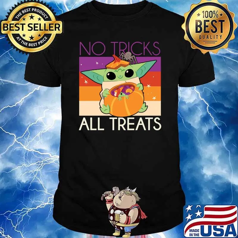 No Tricks All treats Yoda Pumpkin Star Wars The Mandalorian Halloween Vintage T-Shirt