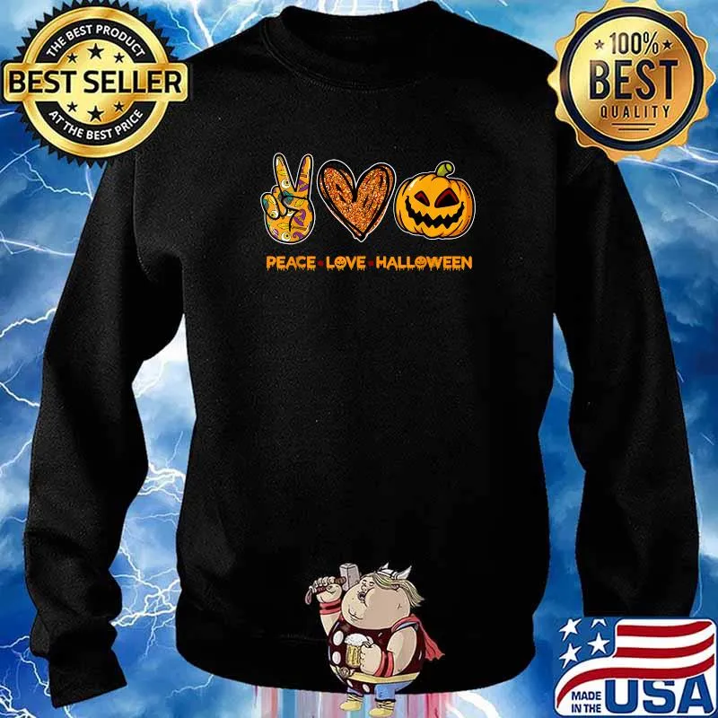 Peace Love Halloween Heart Pumpkin Costume T-Shirt Sweater