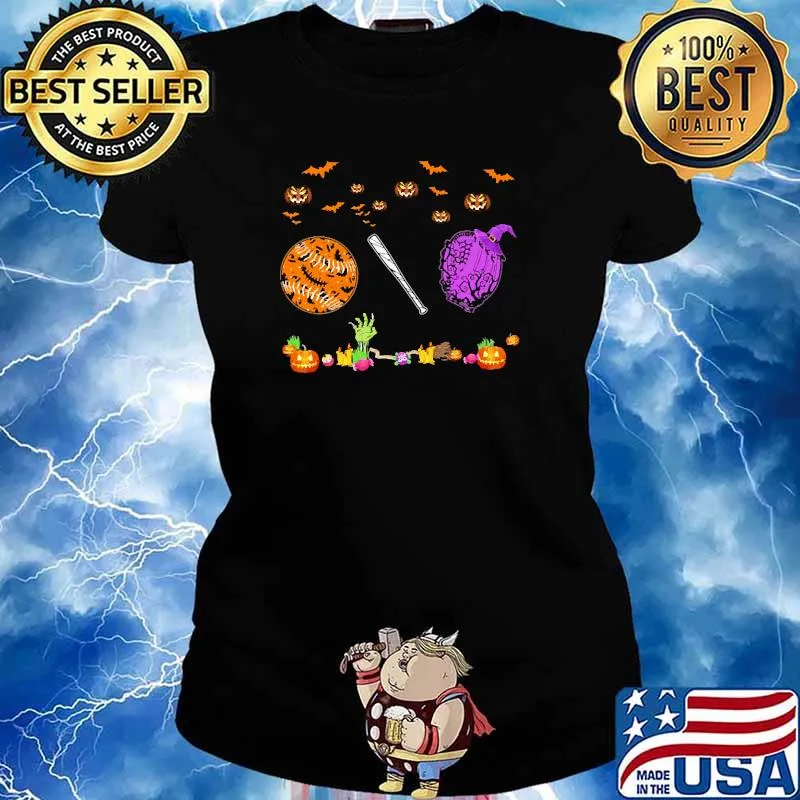 Softball pumpkin witch halloween Ladies tee