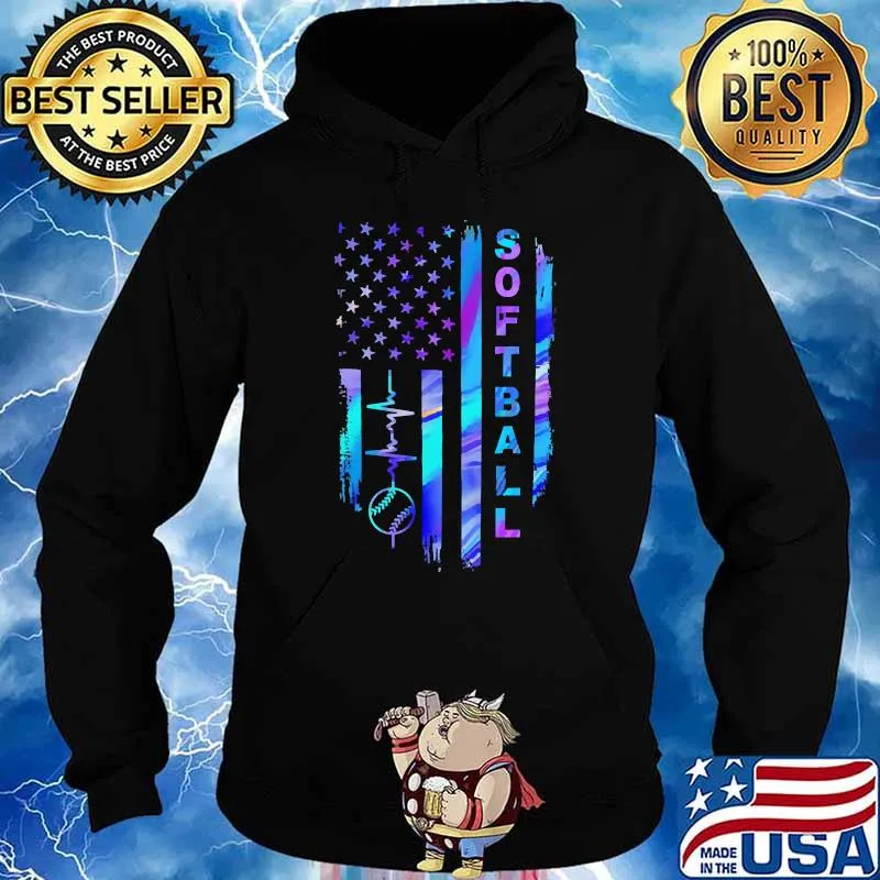 Softball us flag heartbeat hologram Hoodie